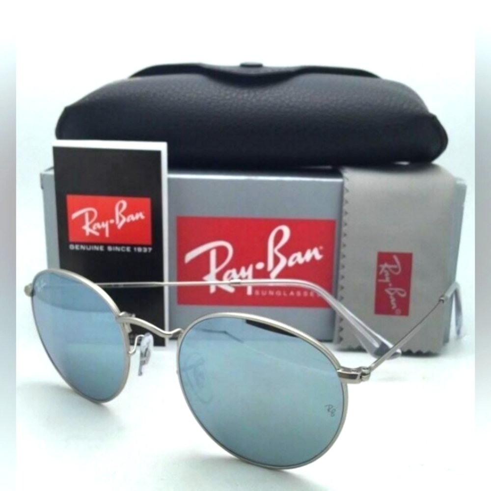 LIKE NEW RayBan Round Metal RB3447 Silver Mirror Ray ban Sunglasses - Picture 4 of 16